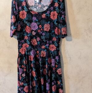 LuLaRoe. XL Nicole dress. Black with coral and purple flowers. Great condition.